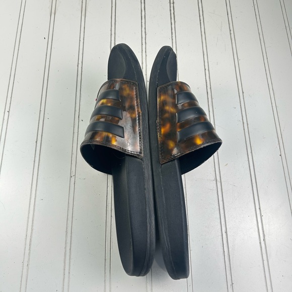 Adidas Adilette Comfort Black Tortoise Shell Pattern Women’s Slides Size 9 - Picture 6 of 11